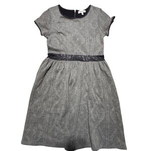 Monteau Dress Gray Diamond Knit Faux Leather Trim Preppy